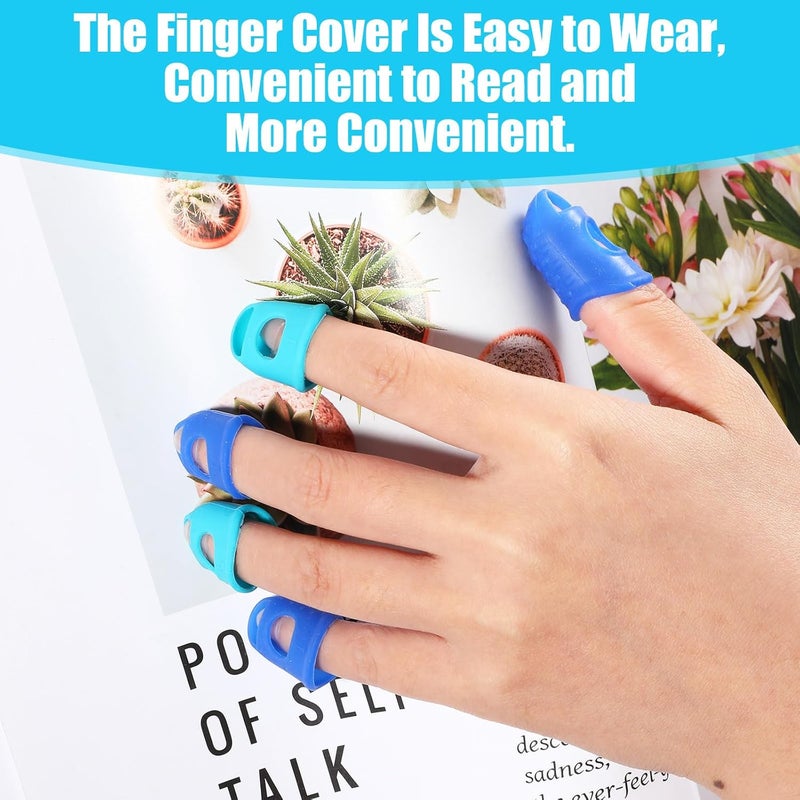 Fyntave 16 Pcs Finger Tips Silicone Thimble Fingertip Grips Rubber Anti-Slip Finger Tips Breathable Fingers Protectors Pads Cover for Paper Sorting Money Counting Sewing Guitar Playing 4 Sizes Blue Aqua - Image 4
